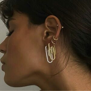 DIAMOND PAPER CLIP EARRINGs /Gold and Silver